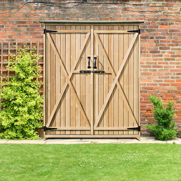 Goplus Outdoor Storage Shed, Fir Wood Cabinet for Garden Yard, Lockable Doors