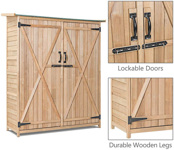 Goplus Outdoor Storage Shed, Fir Wood Cabinet for Garden Yard, Lockable Doors
