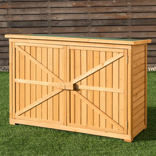 Goplus Wooden Garden Shed Outdoor Storage Cabinet Fir Wood Double Door Yard Locker (Natural)