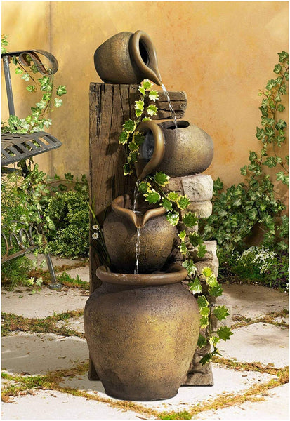 John Timberland Rustic Floor Water Fountain Three Jugs Cascading 33" High Indoor Outdoor for Yard Garden Lawn