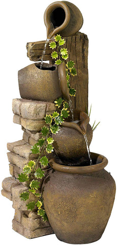 John Timberland Rustic Floor Water Fountain Three Jugs Cascading 33" High Indoor Outdoor for Yard Garden Lawn