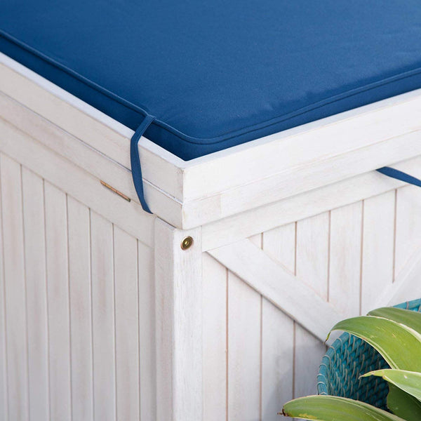 Nautical Weathered White Finish Eucalyptus Wood Patio Storage Deck Box for Cushions Pool Outdoor