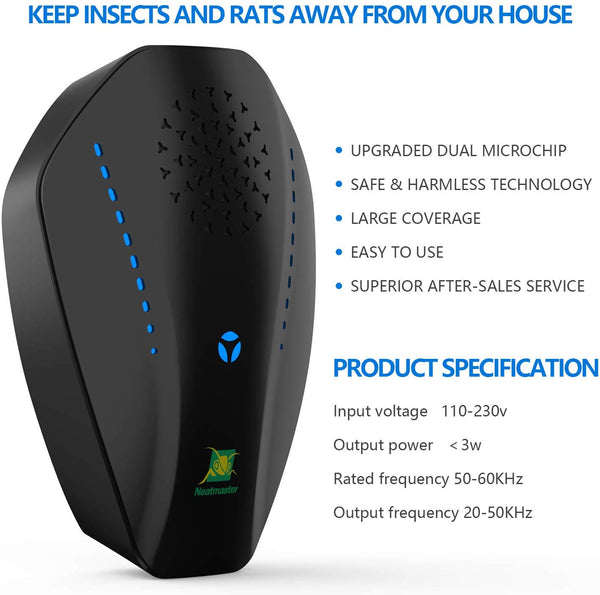 Neatmaster Dual Microchip Ultrasonic Pest Repeller Mice Control Variable Electromagnetic Insect Repellent Reject