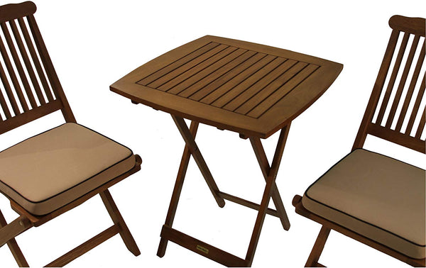 Outdoor Interiors Eucalyptus 3 Piece Square Bistro Outdoor Furniture Set - includes cushions