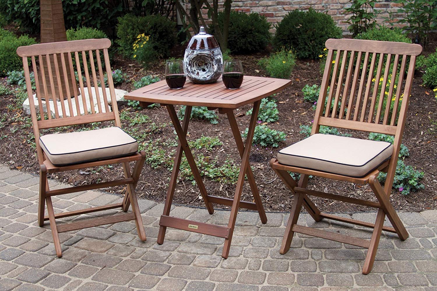 Outdoor Interiors Eucalyptus 3 Piece Square Bistro Outdoor Furniture S Pete s Patio Lawn Garden