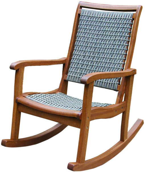 Outdoor Interiors Resin Wicker and Eucalyptus Rocking Chair, Brown and Grey