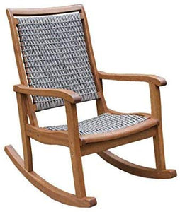 Outdoor Interiors Resin Wicker and Eucalyptus Rocking Chair, Brown and Grey