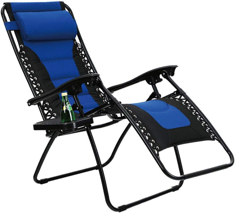 PHI VILLA Padded Zero Gravity Lounge Chair Patio Foldable Adjustable Reclining with Cup