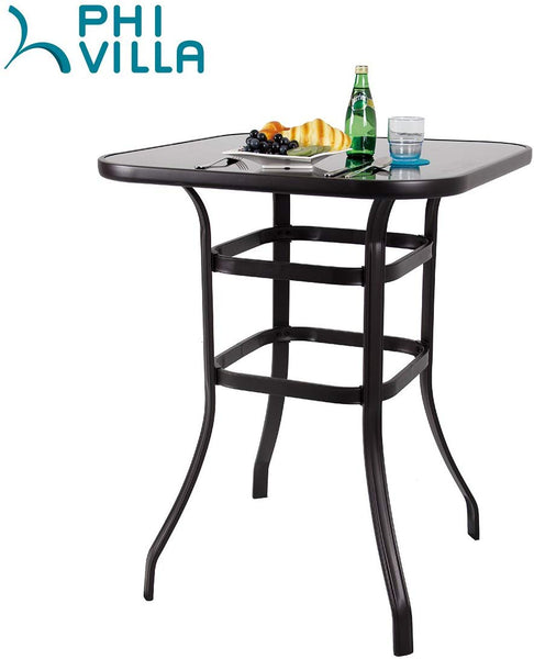 PHI VILLA Patio 3 PC Swivel Bar Sets Textilene High Bistro Sets, 2 Bar Stools and 1 Table, Brown
