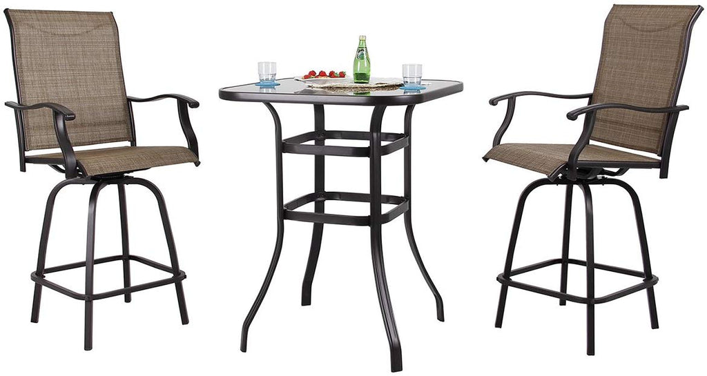 PHI VILLA Patio 3 PC Swivel Bar Sets Textilene High Bistro Sets 2