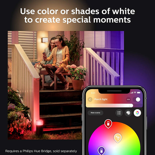 Philips Hue Calla White & Color Ambiance Outdoor Smart Pathway light extension (Hue Hub & Base Kit required), 1 White & Color Pathway light + mounting kit, Works
