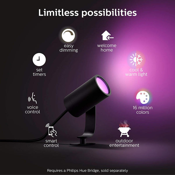 Philips Hue Lily White & Color Outdoor Spot Light Base kit (Hue Hub required), 3 Spot Lights