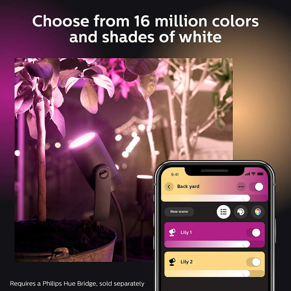 Philips Hue Lily White & Color Outdoor Spot Light Base kit (Hue Hub required), 3 Spot Lights
