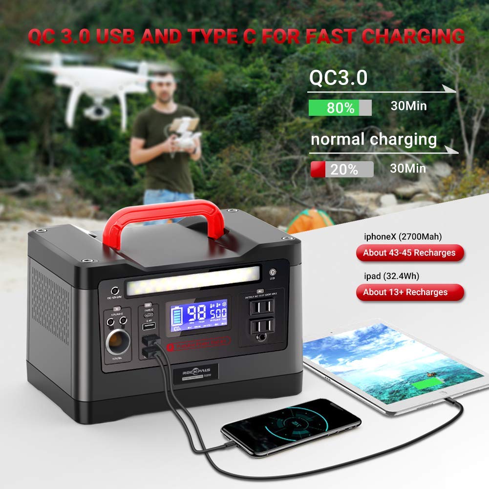 ROCKPALS 500W Portable Power Station, 540Wh Lithium Battery Solar Gene –  Pete's Patio, Lawn & Garden