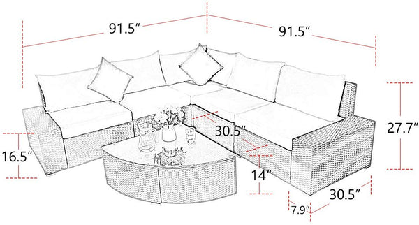 U-MAX Patio PE Rattan Wicker Sofa Set Outdoor Sectional Furniture Chair Set with Cushions and Tea Table