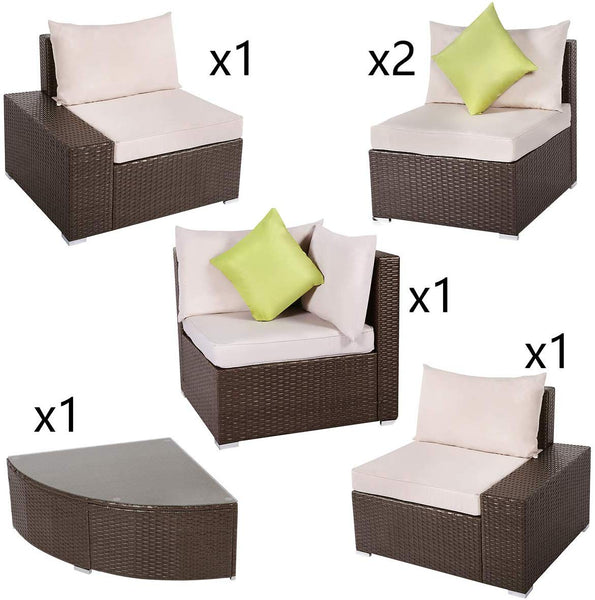 U-MAX Patio PE Rattan Wicker Sofa Set Outdoor Sectional Furniture Chair Set with Cushions and Tea Table