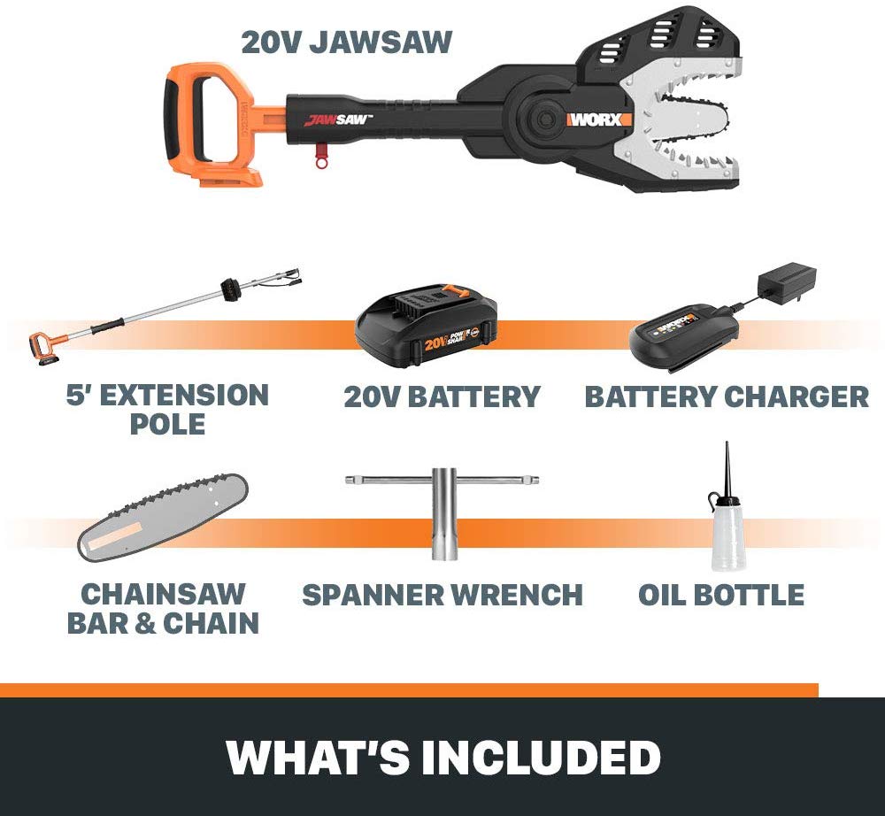 WORX WG321 20V PowerShare Cordless Electric Chainsaw with Extension Po Pete s Patio Lawn Garden