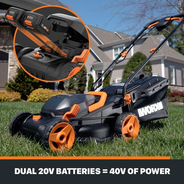WORX WG779 40V Power Share 4.0 Ah 14" Lawn Mower w/ Mulching & Intellicut (2x20V Batteries)