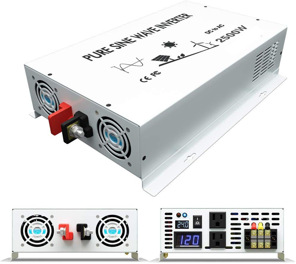 WZRELB DC to AC Converter Off Grid Pure Sine Wave Power Inverter Generator (2500w 24v 120v)